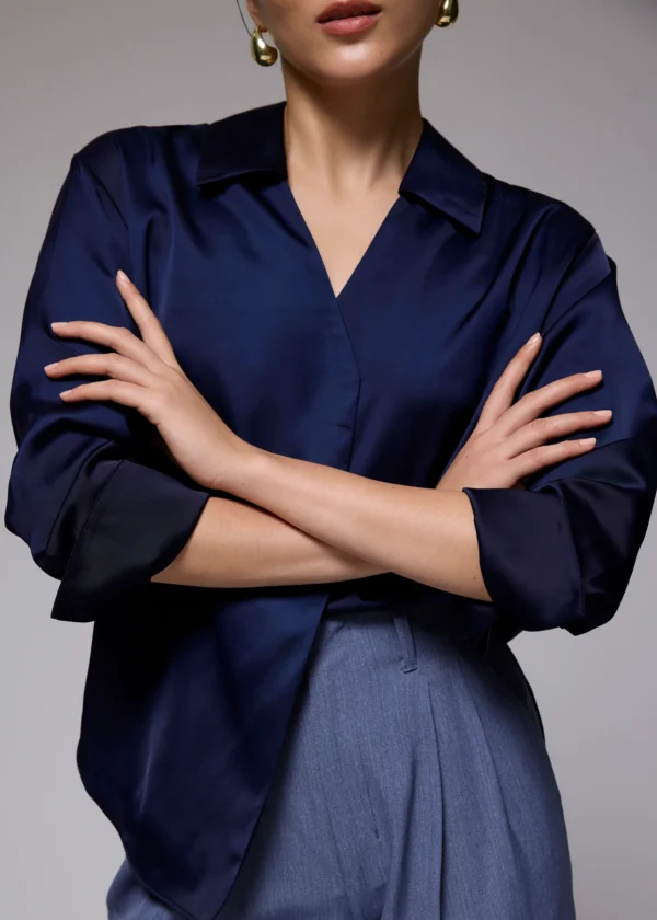 Satin Notch Collar Blouse