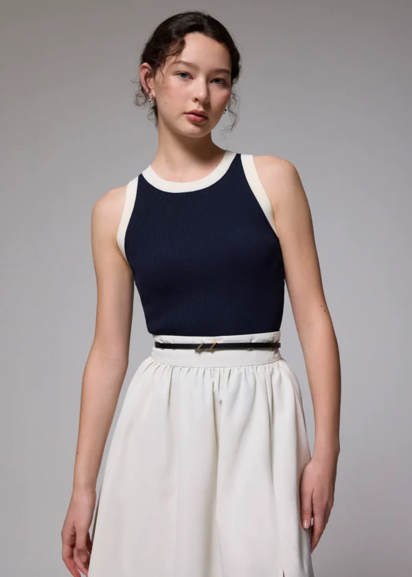 Contrast Knit Fitted Tank Top