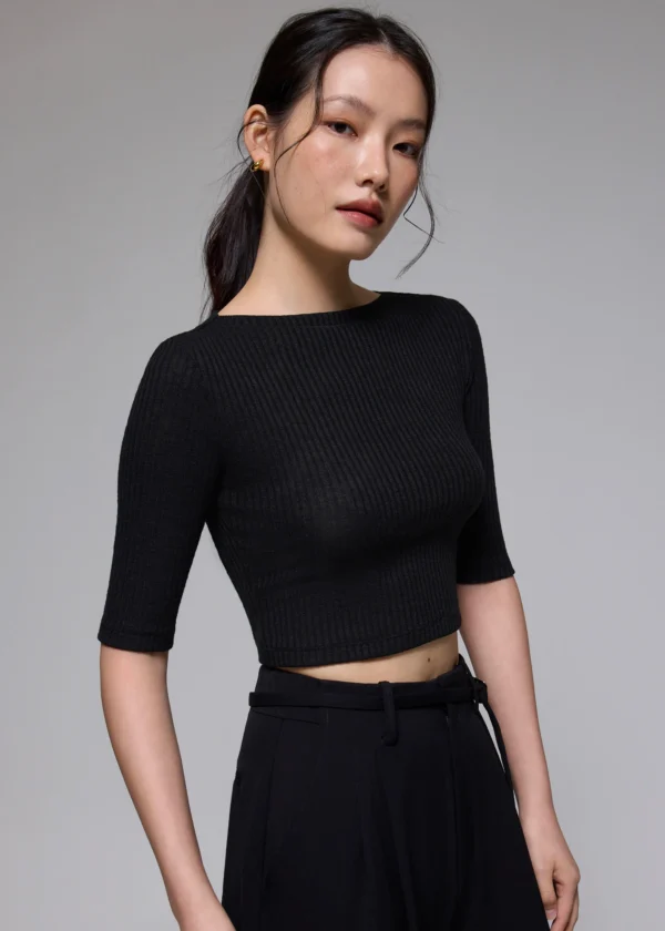 Jersey Fitted Mock Neck Top
