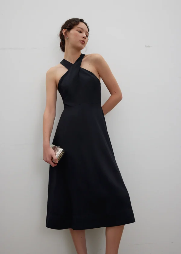 Elastic Halter Neck Midi Dress