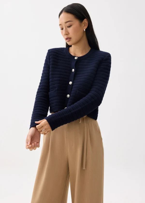 Shoulder Padded Crop Knit Cardigan