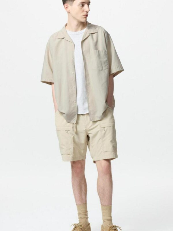 Cotton and Linen Shirt/Short-sleeved Shirt Cardigan Casual Solid Color